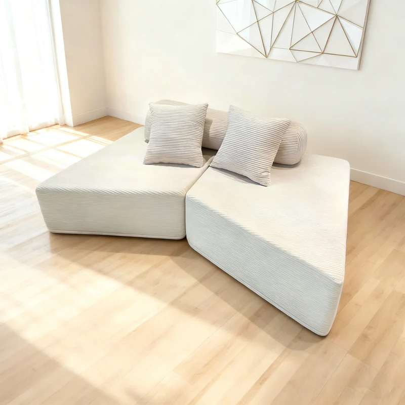 Minimalist Trapezoidal Sectional Compression Sofa - High-Density Rebound Foam Silent Frameless Corduroy Lounge Chair For Living Room