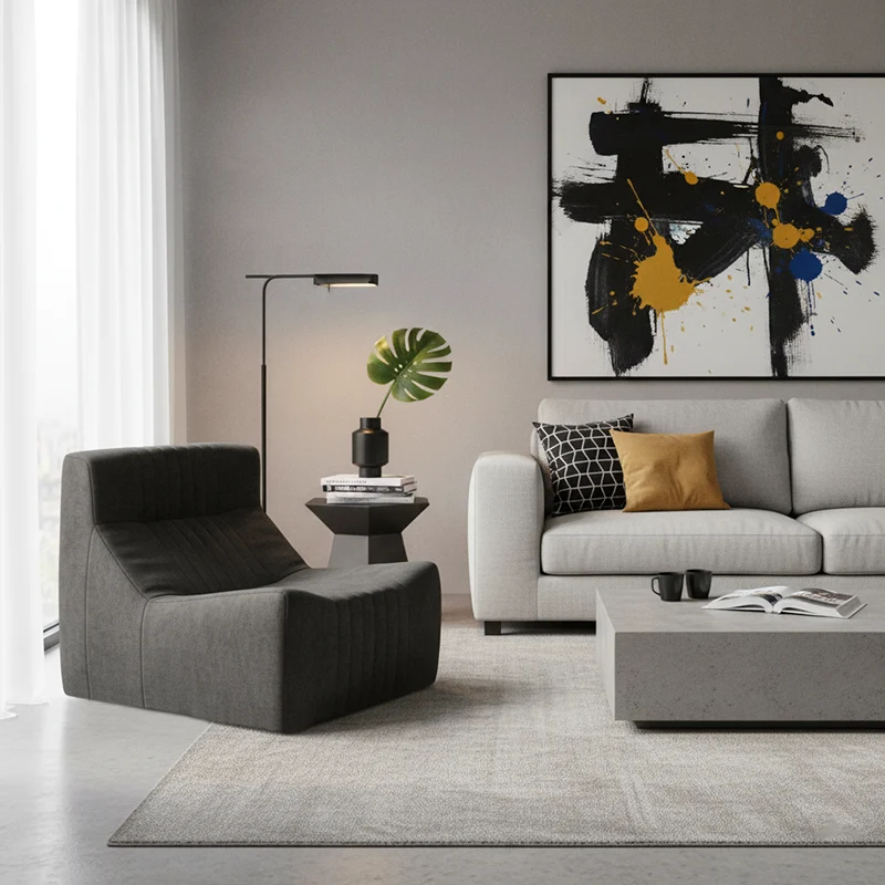 Modern Minimalist Chenille Compressed Single Sofa - Geometric Block Lounge Chair For Living Room