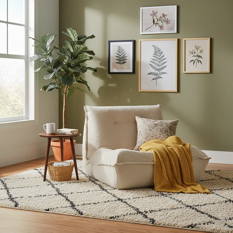 Contemporary Nordic Ergonomic Compressed Foam Sofa - Eco-Friendly High-Resilience Foam Fabric Sofa For Living Room & Bedroom
