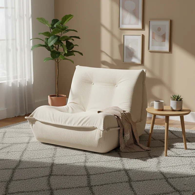 Contemporary Nordic Ergonomic Compressed Foam Sofa - Eco-Friendly High-Resilience Foam Fabric Sofa For Living Room & Bedroom