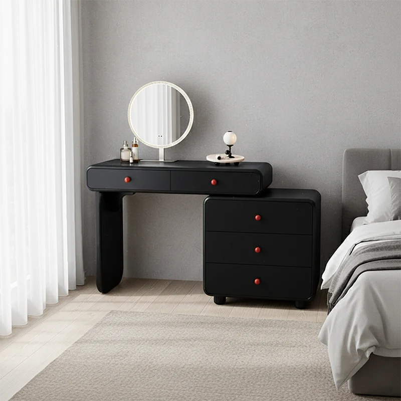 Modern Minimalist Vanity Desk With Expandable Drawer Cabinet - MDF & Solid Particle Board Makeup Vanity With 5 Drawer For Bedroom