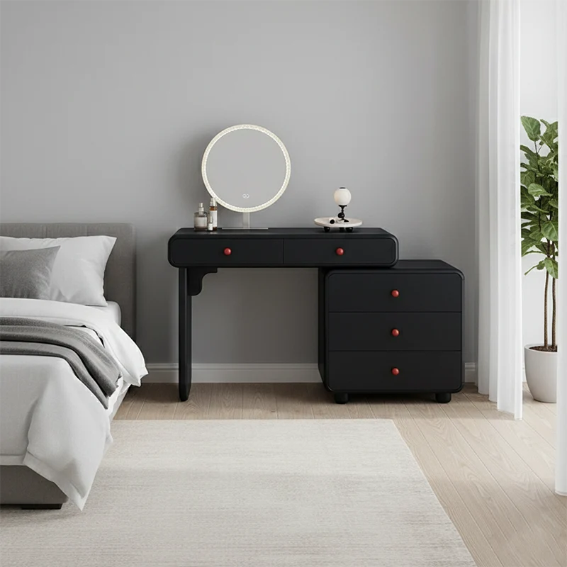 Modern Minimalist Vanity Desk With Expandable Drawer Cabinet - MDF & Solid Particle Board Makeup Vanity With 5 Drawer For Bedroom