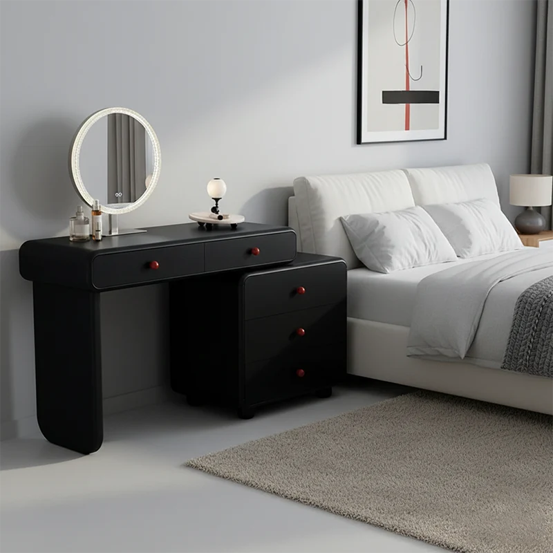 Modern Minimalist Vanity Desk With Expandable Drawer Cabinet - MDF & Solid Particle Board Makeup Vanity With 5 Drawer For Bedroom