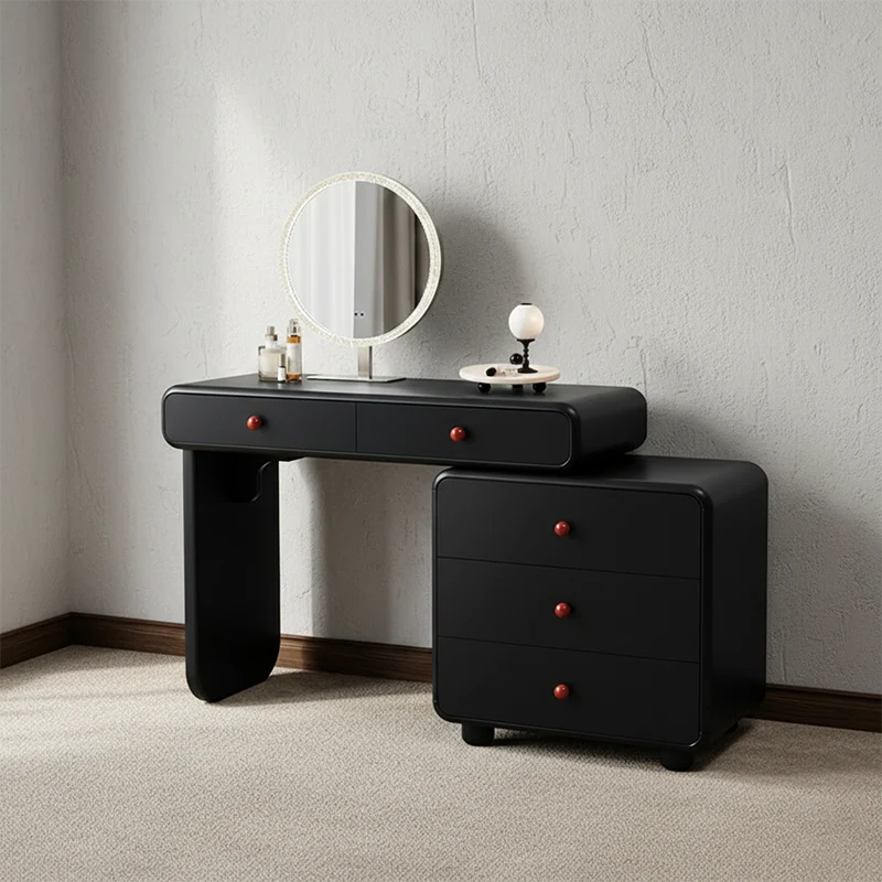 Modern Minimalist Vanity Desk With Expandable Drawer Cabinet - MDF & Solid Particle Board Makeup Vanity With 5 Drawer For Bedroom