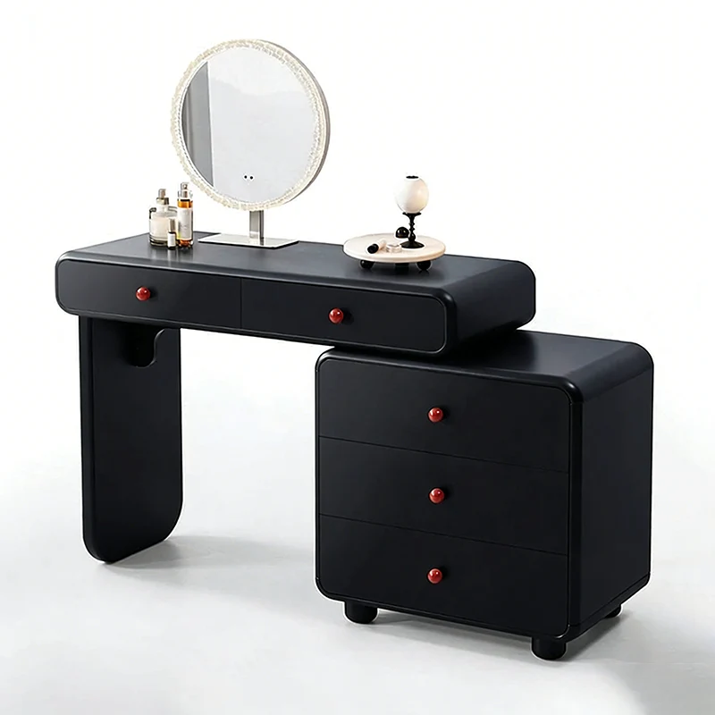 Modern Minimalist Vanity Desk With Expandable Drawer Cabinet - MDF & Solid Particle Board Makeup Vanity With 5 Drawer For Bedroom