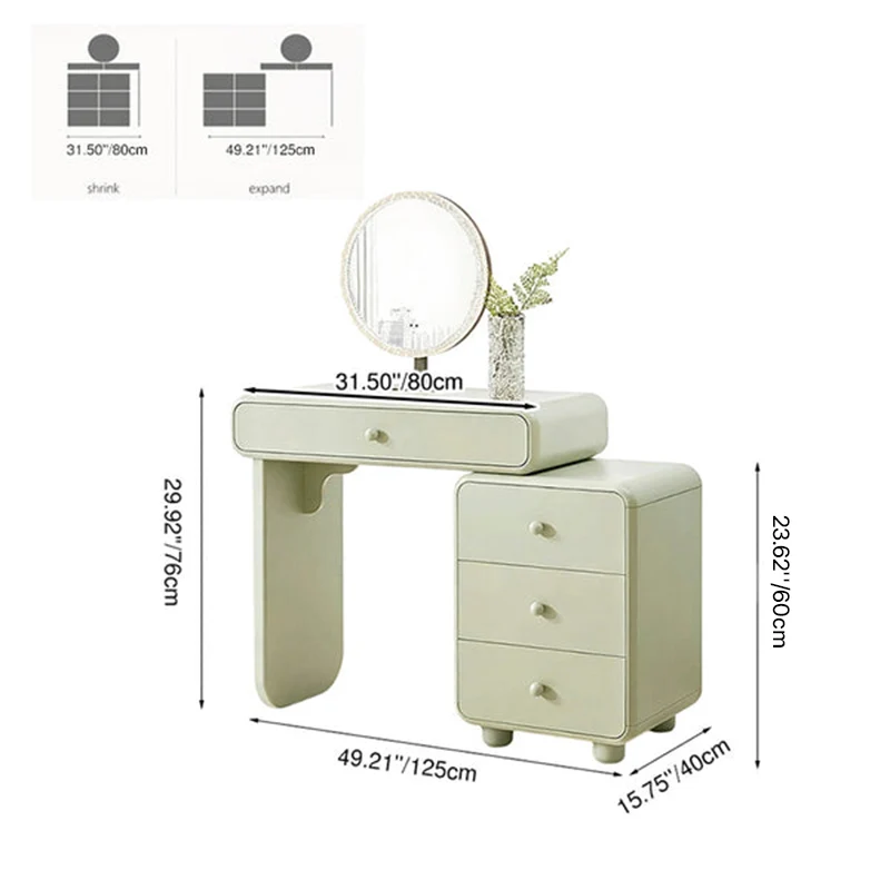 Cream Style Vanity Desk With Expandable Drawer Cabinet - Modern Minimalist MDF Particle Board Bedroom Makeup Vanity With 4 Drawers