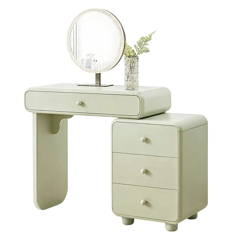 Cream Style Vanity Desk With Expandable Drawer Cabinet - Modern Minimalist MDF Particle Board Bedroom Makeup Vanity With 4 Drawers