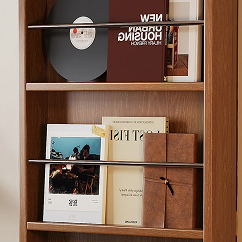Contemporary Nordic Rubberwood Stainless Steel Glass Ellipse Bookshelf 4-Tier Movable Full-Length Mirror For Living Room