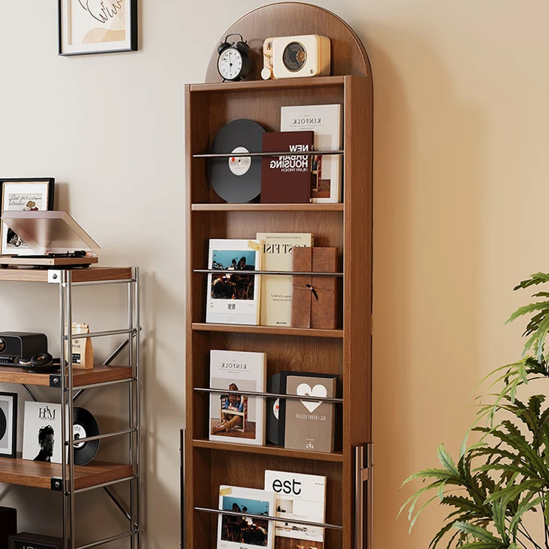 Contemporary Nordic Rubberwood Stainless Steel Glass Ellipse Bookshelf 4-Tier Movable Full-Length Mirror For Living Room