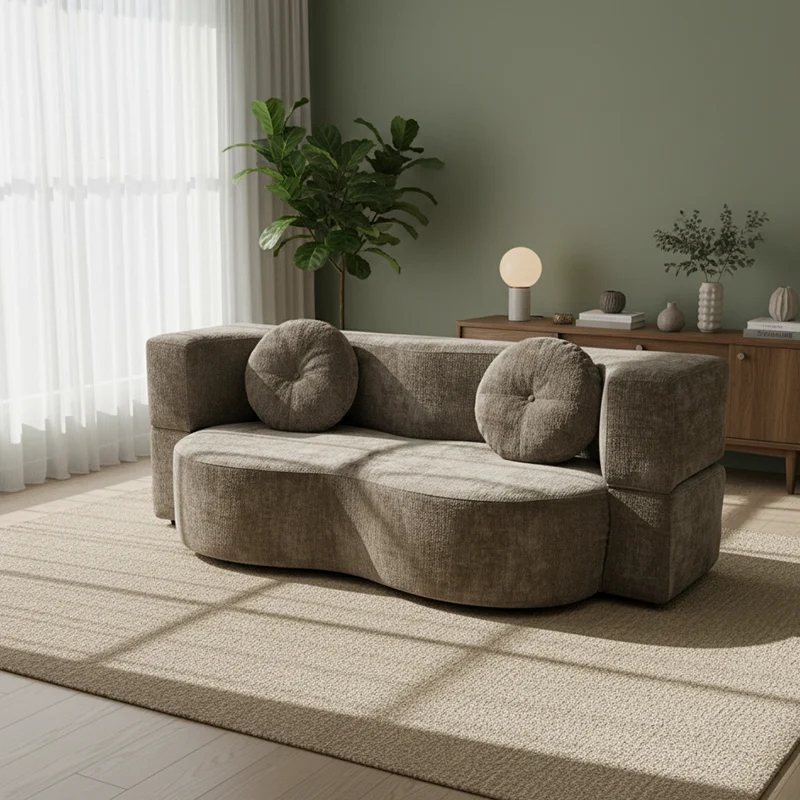 Contemporary Scandinavian Chenille Upholstery High-Resilience Foam Convertible Foldable Sofa Bed - U-Shaped Modular Compressed Loveseat Sofa For Living Room