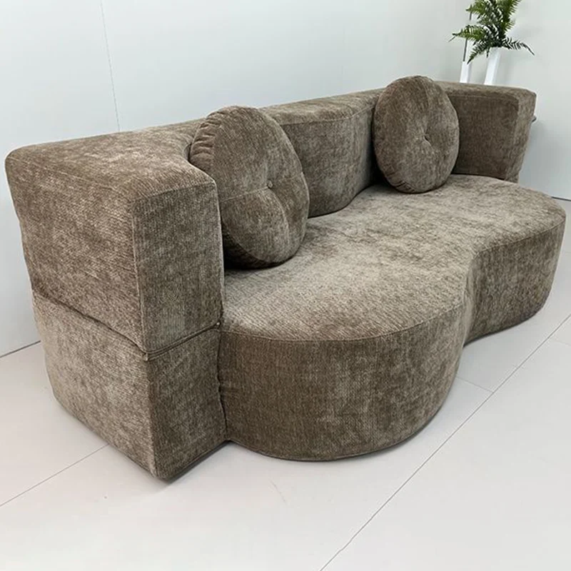 Contemporary Scandinavian Chenille Upholstery High-Resilience Foam Convertible Foldable Sofa Bed - U-Shaped Modular Compressed Loveseat Sofa For Living Room