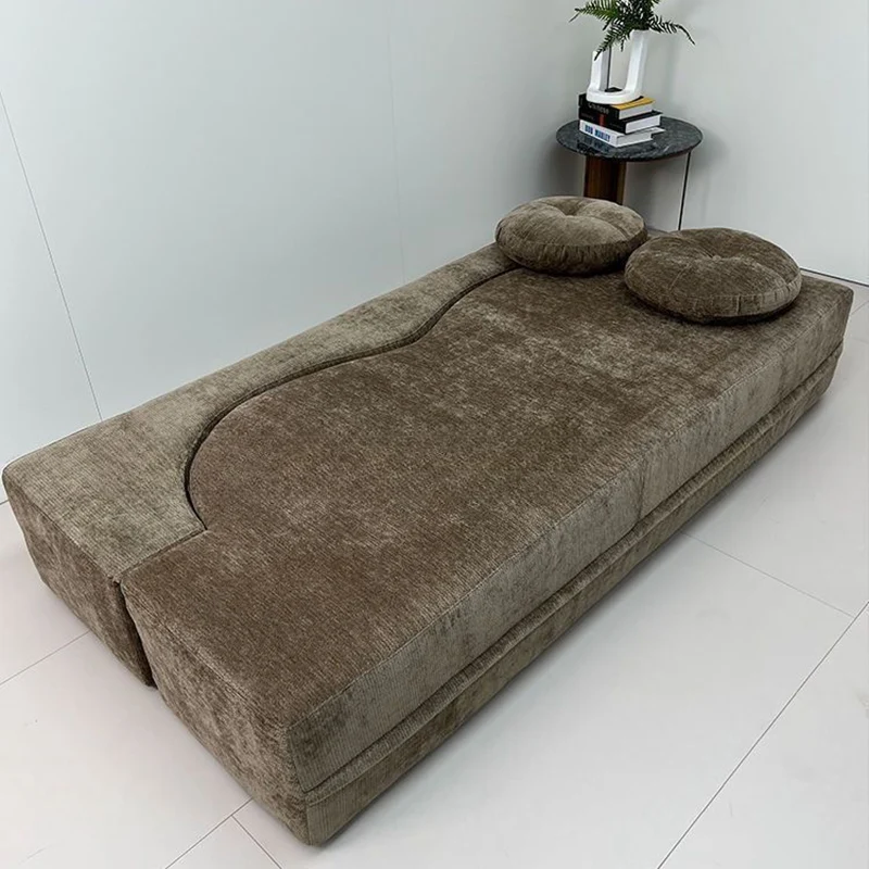 Contemporary Scandinavian Chenille Upholstery High-Resilience Foam Convertible Foldable Sofa Bed - U-Shaped Modular Compressed Loveseat Sofa For Living Room