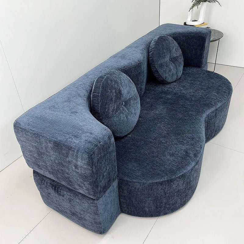 Contemporary Scandinavian Chenille Upholstery High-Resilience Foam Convertible Foldable Sofa Bed - U-Shaped Modular Compressed Loveseat Sofa For Living Room