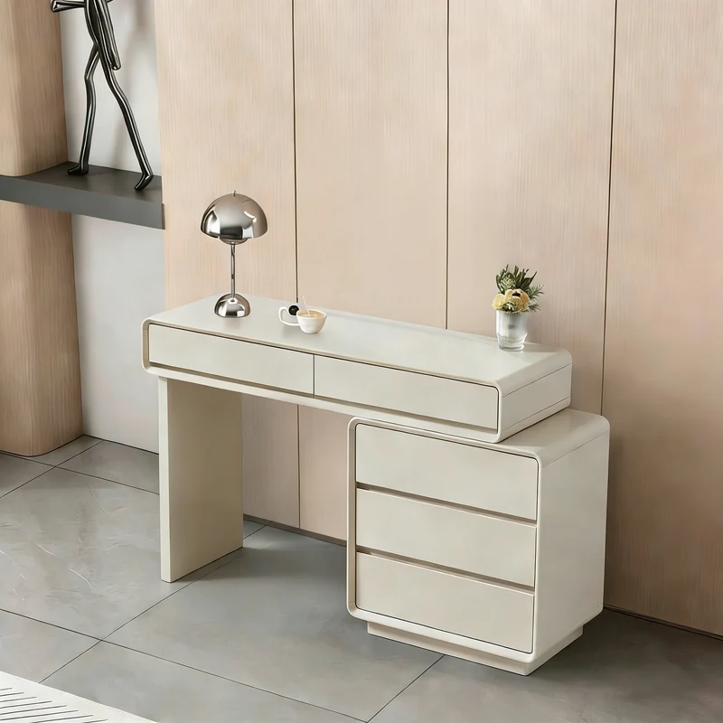 Contemporary Nordic Extendable Makeup Vanity - 5-Drawer High-Density MDF Particle Board Dressing Table For Bedroom