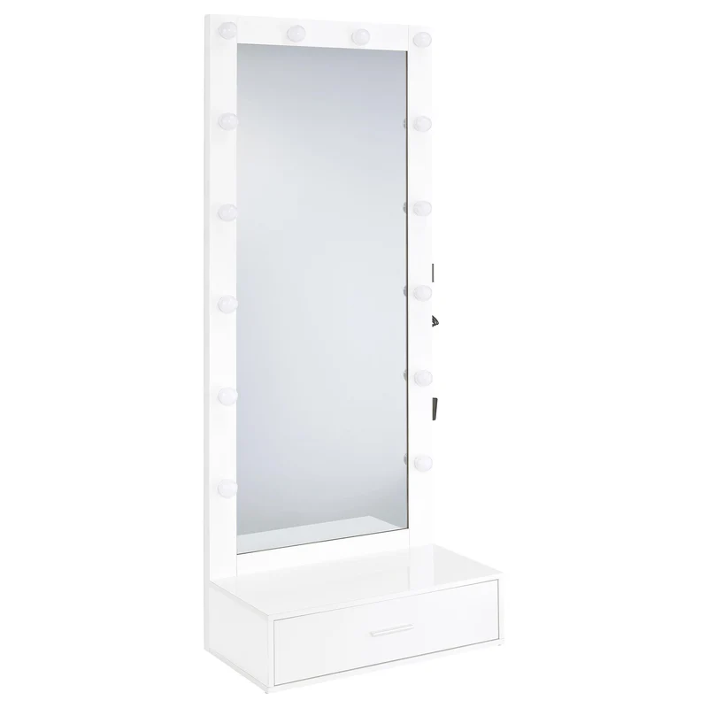 Coaster Furniture Spector 960954 1-drawer Lighted Full-Length Floor Mirror - White High Gloss