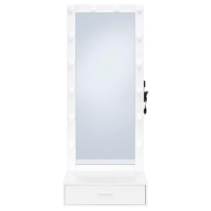 Coaster Furniture Spector 960954 1-drawer Lighted Full-Length Floor Mirror - White High Gloss