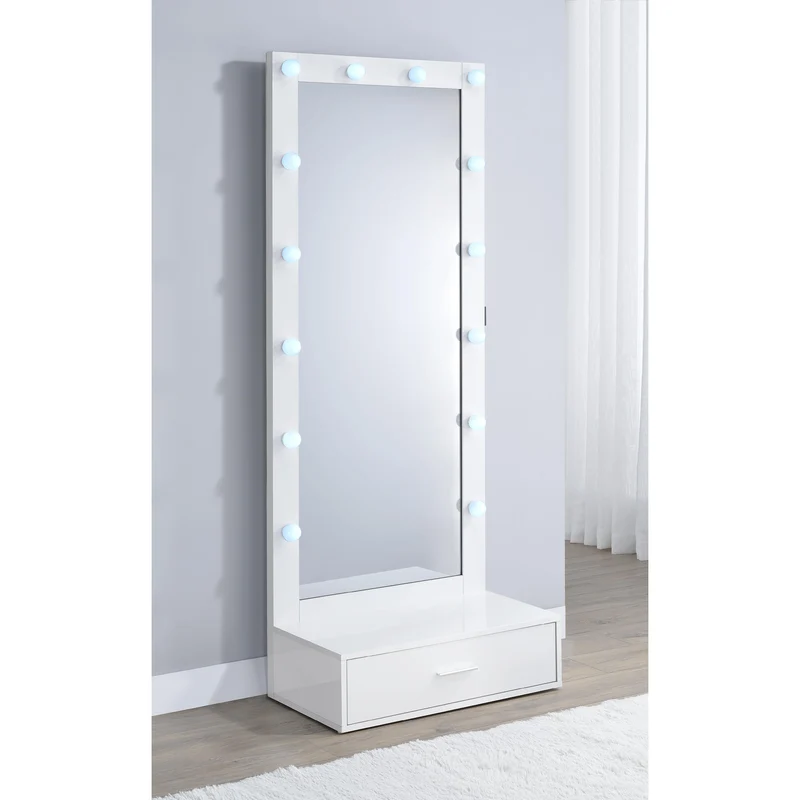 Coaster Furniture Spector 960954 1-drawer Lighted Full-Length Floor Mirror - White High Gloss