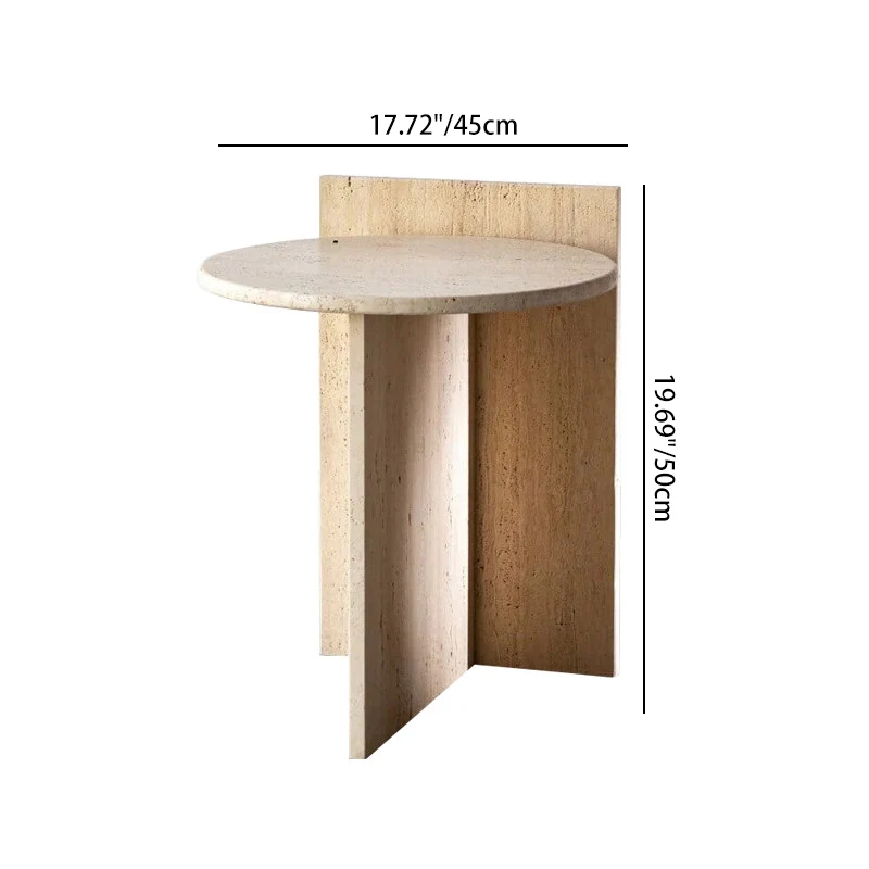 Modern Minimalist Yellow Travertine Round Side Table Sculptural Stone End Table For Living Room & Bedroom