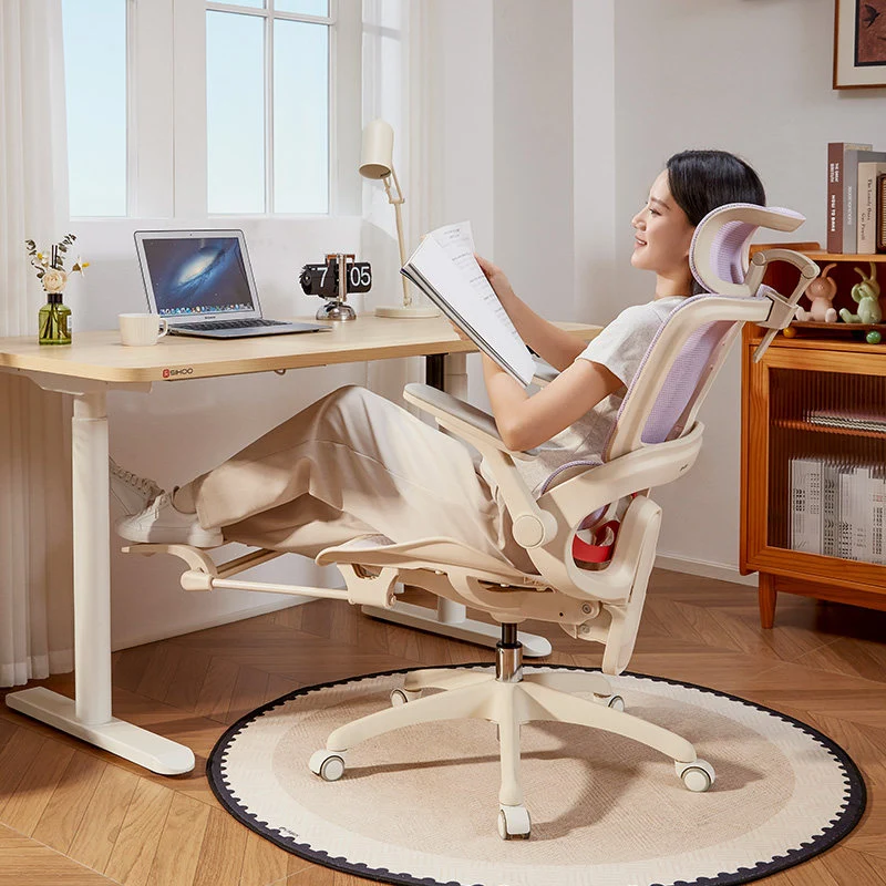 Modern Minimalist PU Leather & Cotton Ergonomic Swivel Height Adjustable Desk Chair For Home Office