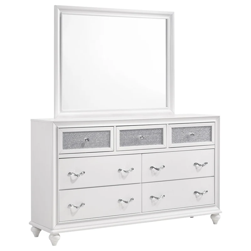 Coaster Furniture Barzini 205893M 7-Drawer Dresser with Mirror - White