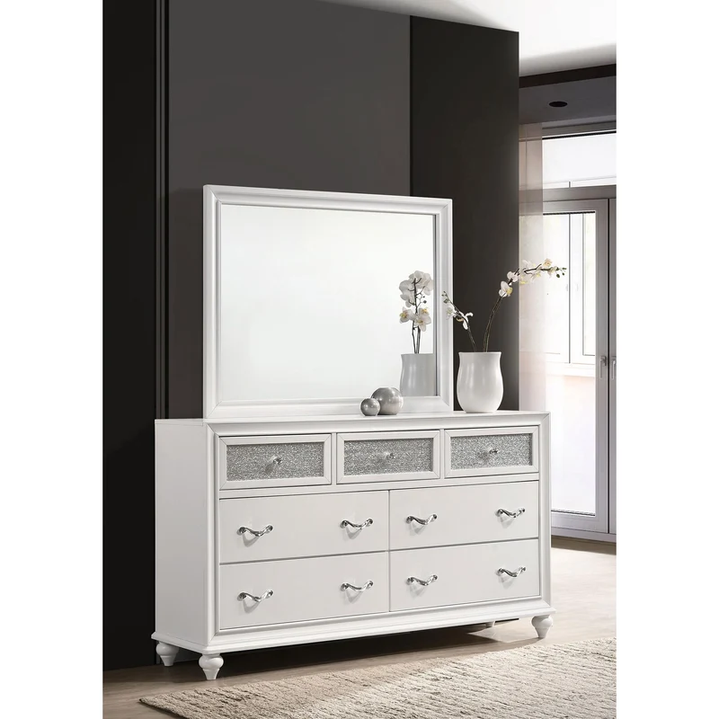 Coaster Furniture Barzini 205893M 7-Drawer Dresser with Mirror - White