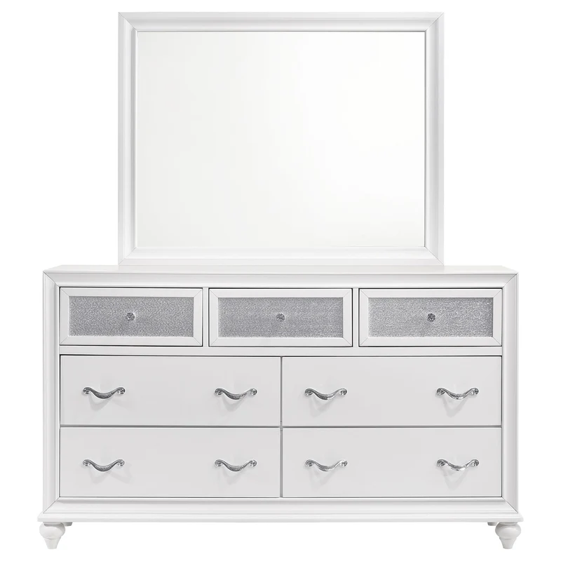 Coaster Furniture Barzini 205893M 7-Drawer Dresser with Mirror - White