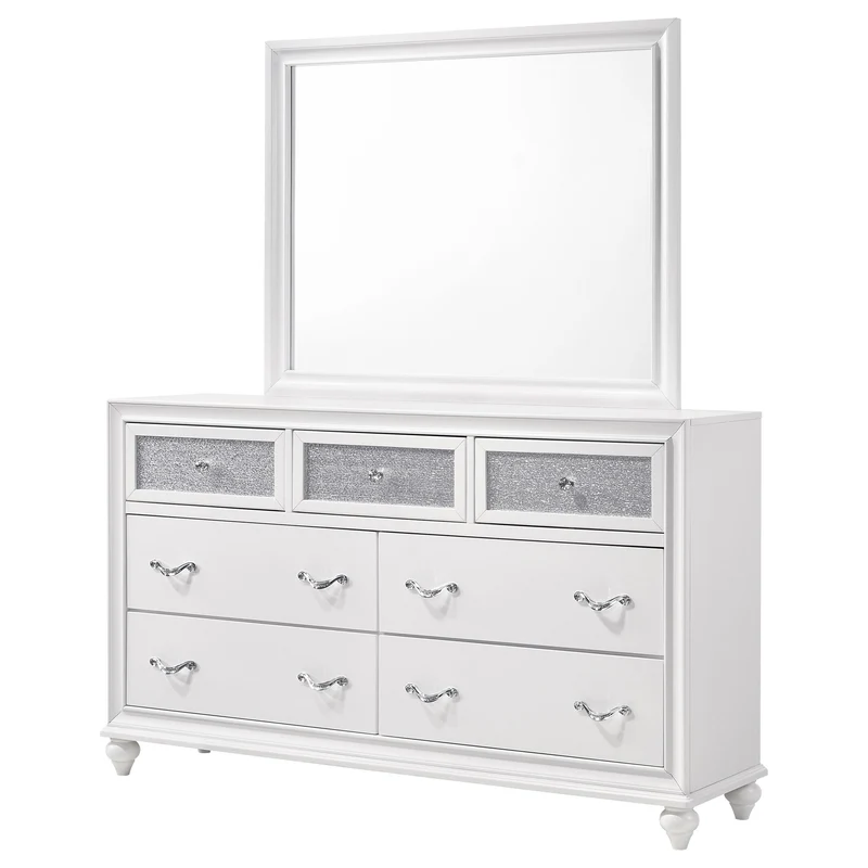 Coaster Furniture Barzini 205893M 7-Drawer Dresser with Mirror - White