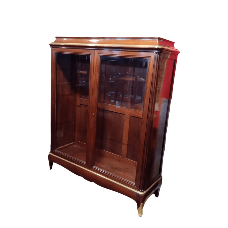 Mahogany display case with bronze applications