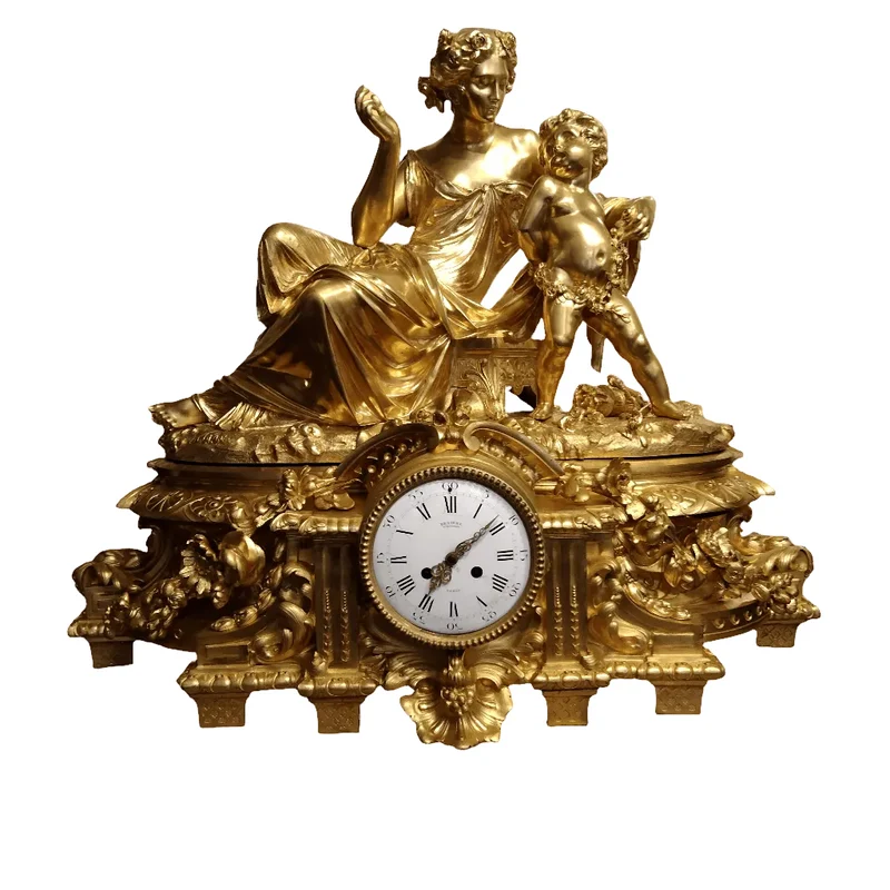 Large French ormolu bronze clock 'Venus Disarming Cupid'