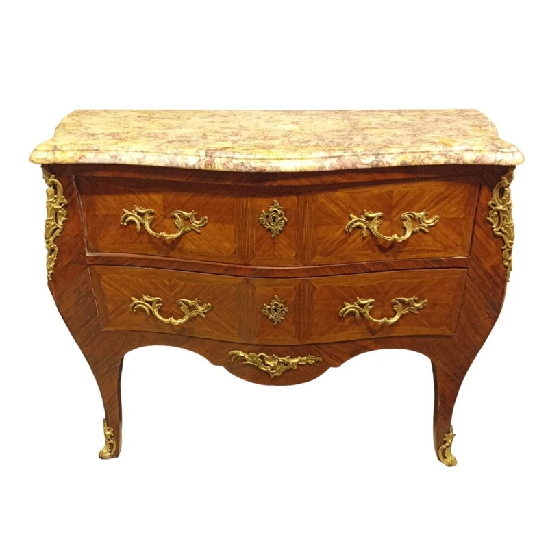Large Louis XV chest of drawers with two drawers, applications and marble