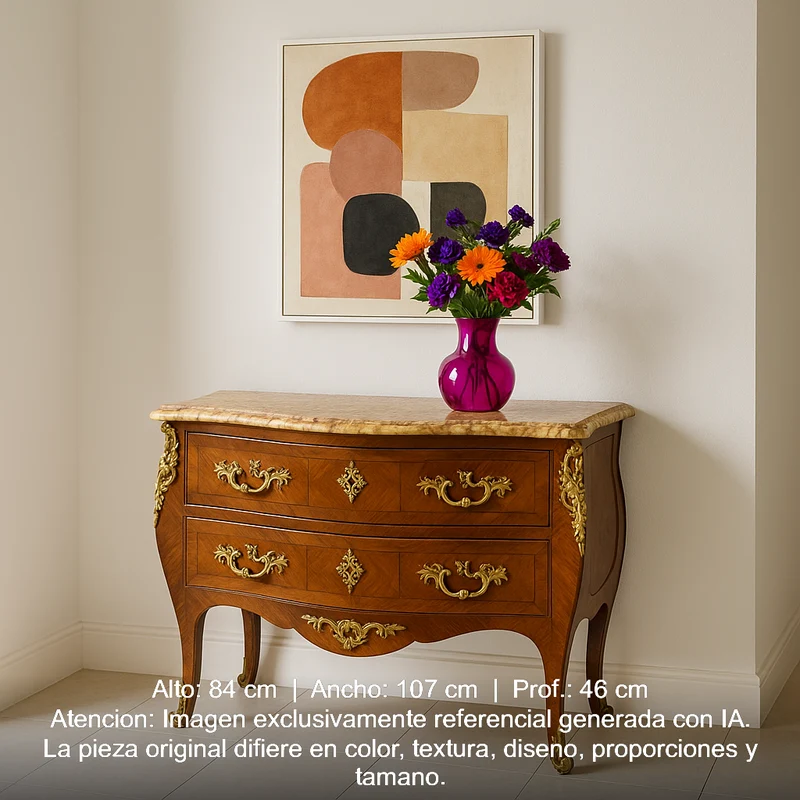 Large Louis XV chest of drawers with two drawers, applications and marble