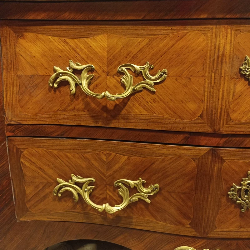 Large Louis XV chest of drawers with two drawers, applications and marble