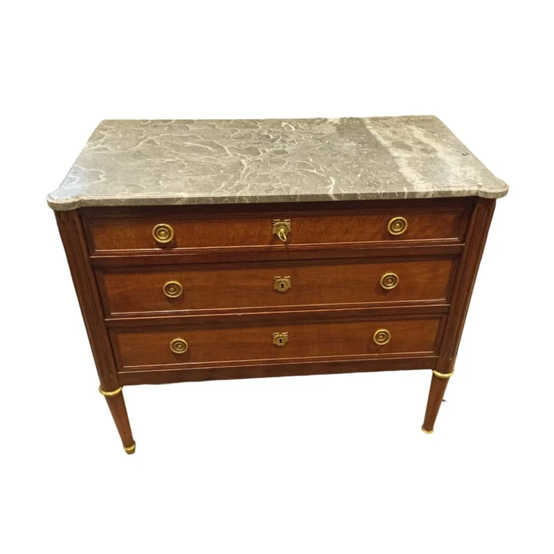 Transitional style three-drawer dresser in grey marble