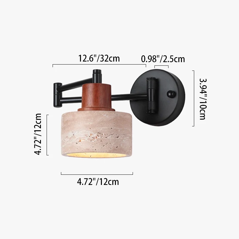 Contemporary Retro Yellow Travertine Walnut Wood Iron Cylinder & Truncated Cone 1-Light Wall Sconce Lamp For Bedroom