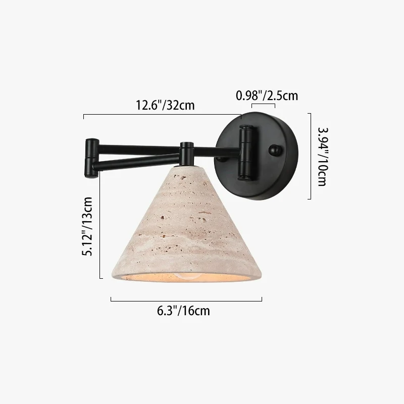 Contemporary Retro Yellow Travertine Walnut Wood Iron Cylinder & Truncated Cone 1-Light Wall Sconce Lamp For Bedroom