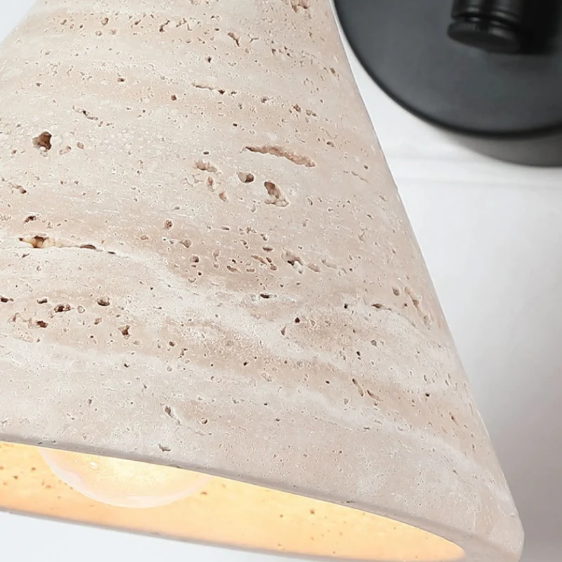 Contemporary Retro Yellow Travertine Walnut Wood Iron Cylinder & Truncated Cone 1-Light Wall Sconce Lamp For Bedroom