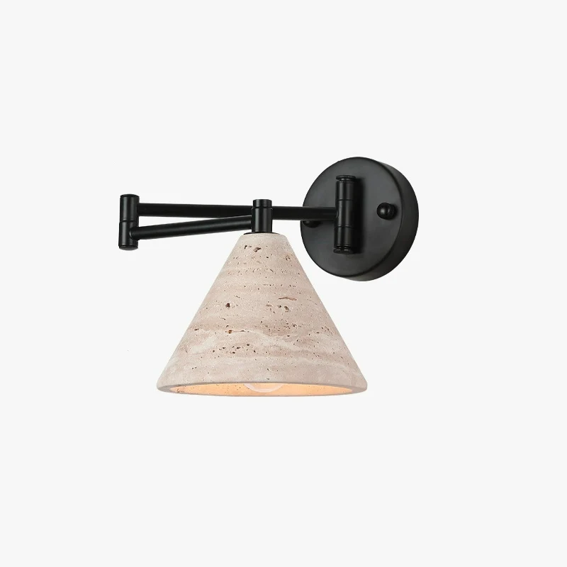 Contemporary Retro Yellow Travertine Walnut Wood Iron Cylinder & Truncated Cone 1-Light Wall Sconce Lamp For Bedroom