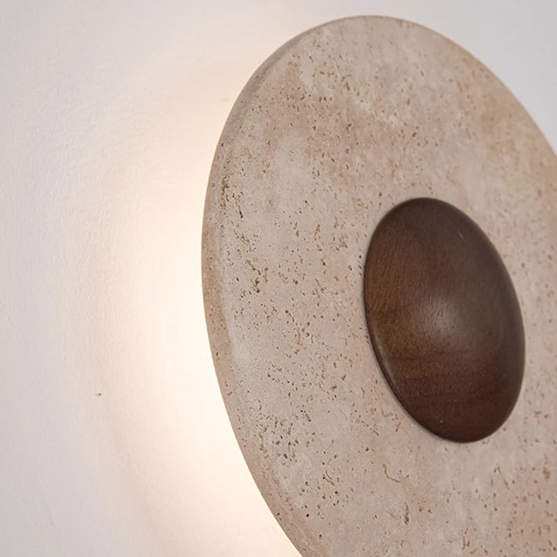 Modern Shabby Chic Yellow Travertine Rubberwood Geometric Combined Shape LED Wall Sconce Lamp For Living Room & Bedroom