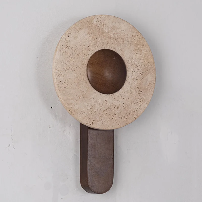 Modern Shabby Chic Yellow Travertine Rubberwood Geometric Combined Shape LED Wall Sconce Lamp For Living Room & Bedroom