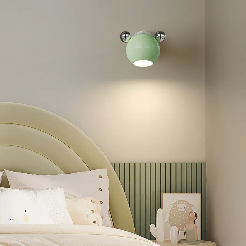 Contemporary Creative Iron Cartoon Bear Kids LED Wall Sconce Lamp For Bedroom