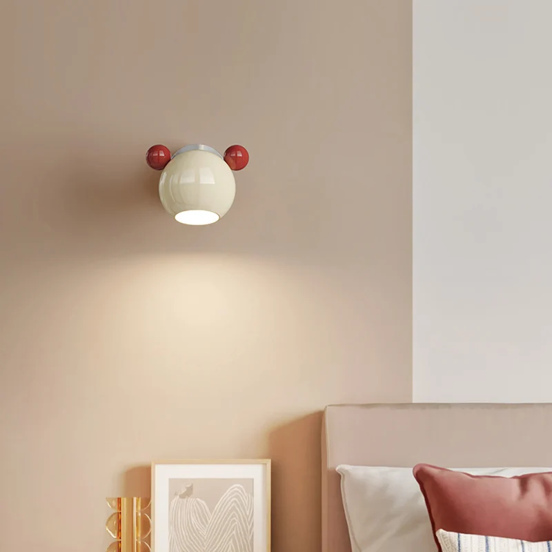 Contemporary Creative Iron Cartoon Bear Kids LED Wall Sconce Lamp For Bedroom