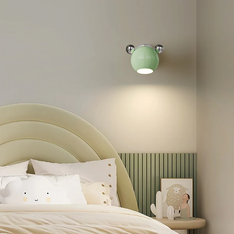 Contemporary Creative Iron Cartoon Bear Kids LED Wall Sconce Lamp For Bedroom
