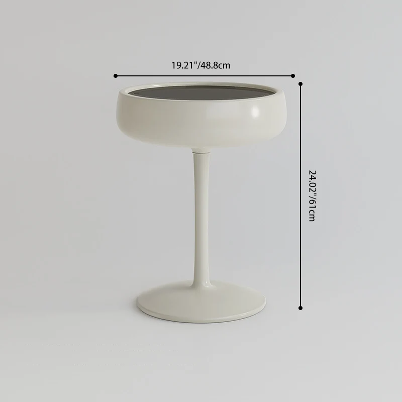 Contemporary Creative Fiberglass Wine Glass Shape Round Side Table With Tempered Glass Top 2-Tier Storage For Living Room & Bedroom