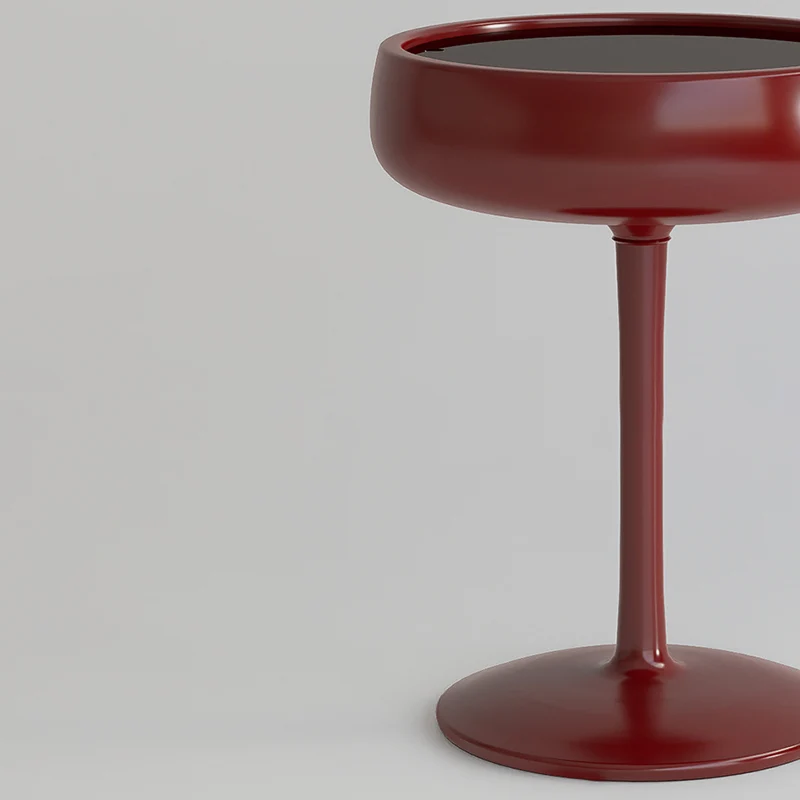 Contemporary Creative Fiberglass Wine Glass Shape Round Side Table With Tempered Glass Top 2-Tier Storage For Living Room & Bedroom