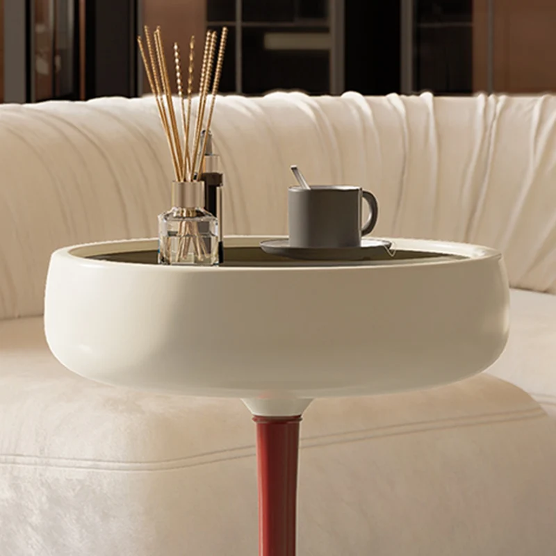 Contemporary Creative Fiberglass Wine Glass Shape Round Side Table With Tempered Glass Top 2-Tier Storage For Living Room & Bedroom