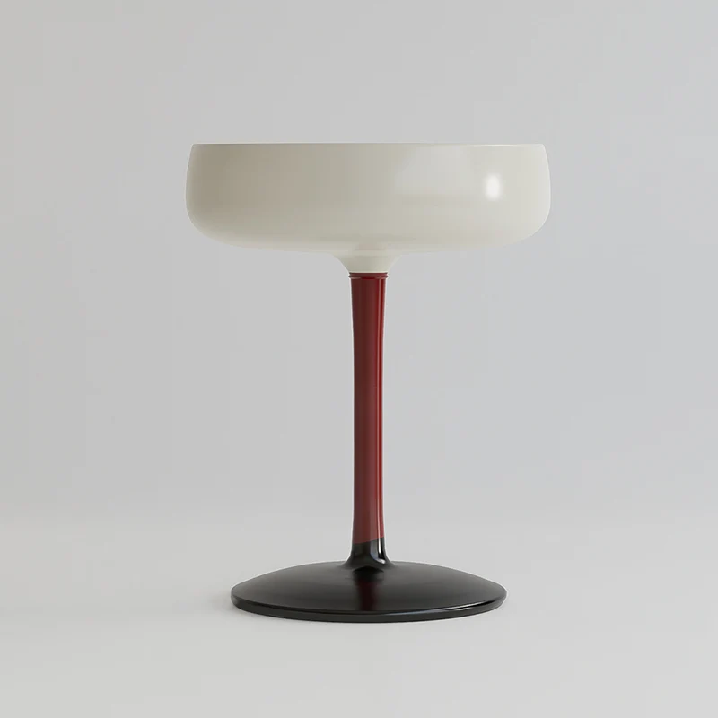 Contemporary Creative Fiberglass Wine Glass Shape Round Side Table With Tempered Glass Top 2-Tier Storage For Living Room & Bedroom