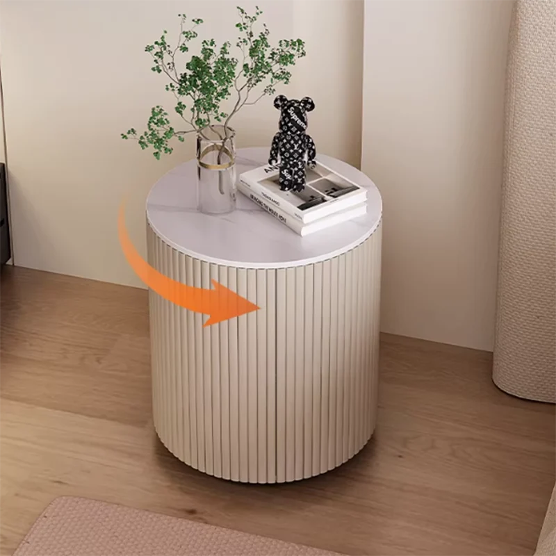 Traditional Japanese Sintered Stone Carbon Steel Metal Round Nightstand 3-Tier With Flip Door Storage For Bedroom & Living Room