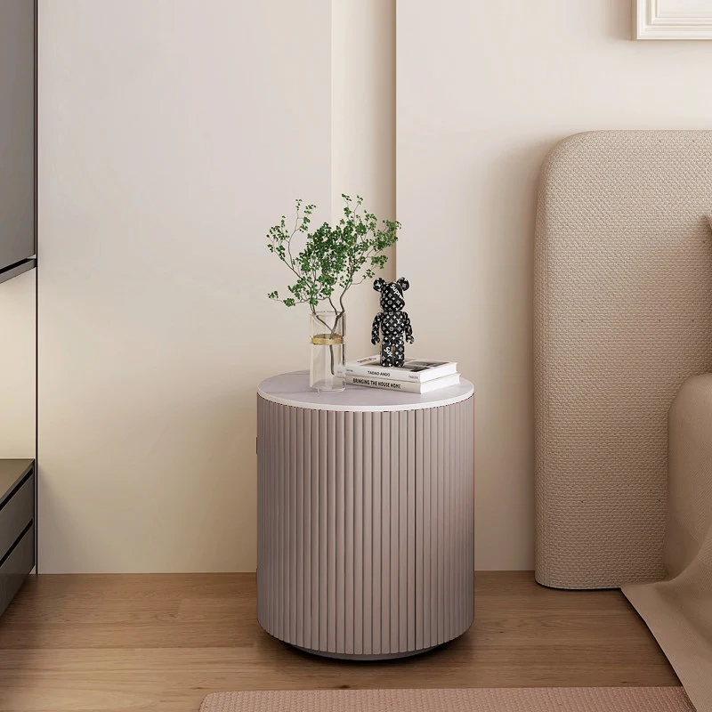 Traditional Japanese Sintered Stone Carbon Steel Metal Round Nightstand 3-Tier With Flip Door Storage For Bedroom & Living Room