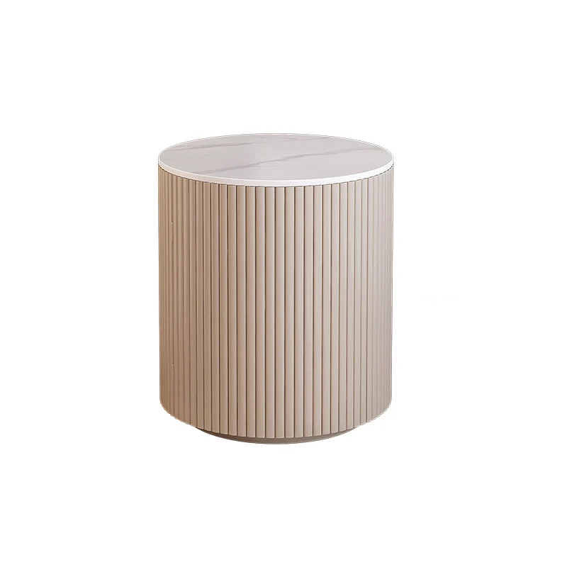 Traditional Japanese Sintered Stone Carbon Steel Metal Round Nightstand 3-Tier With Flip Door Storage For Bedroom & Living Room