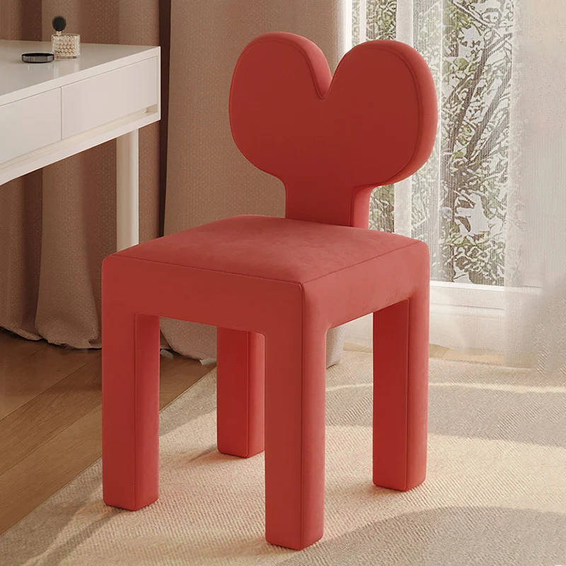 Contemporary Creative Sherpa Fabric & Velvet Fabric Iron Frame Heart-Back Cute Vanity Stool With Backrest For Bedroom